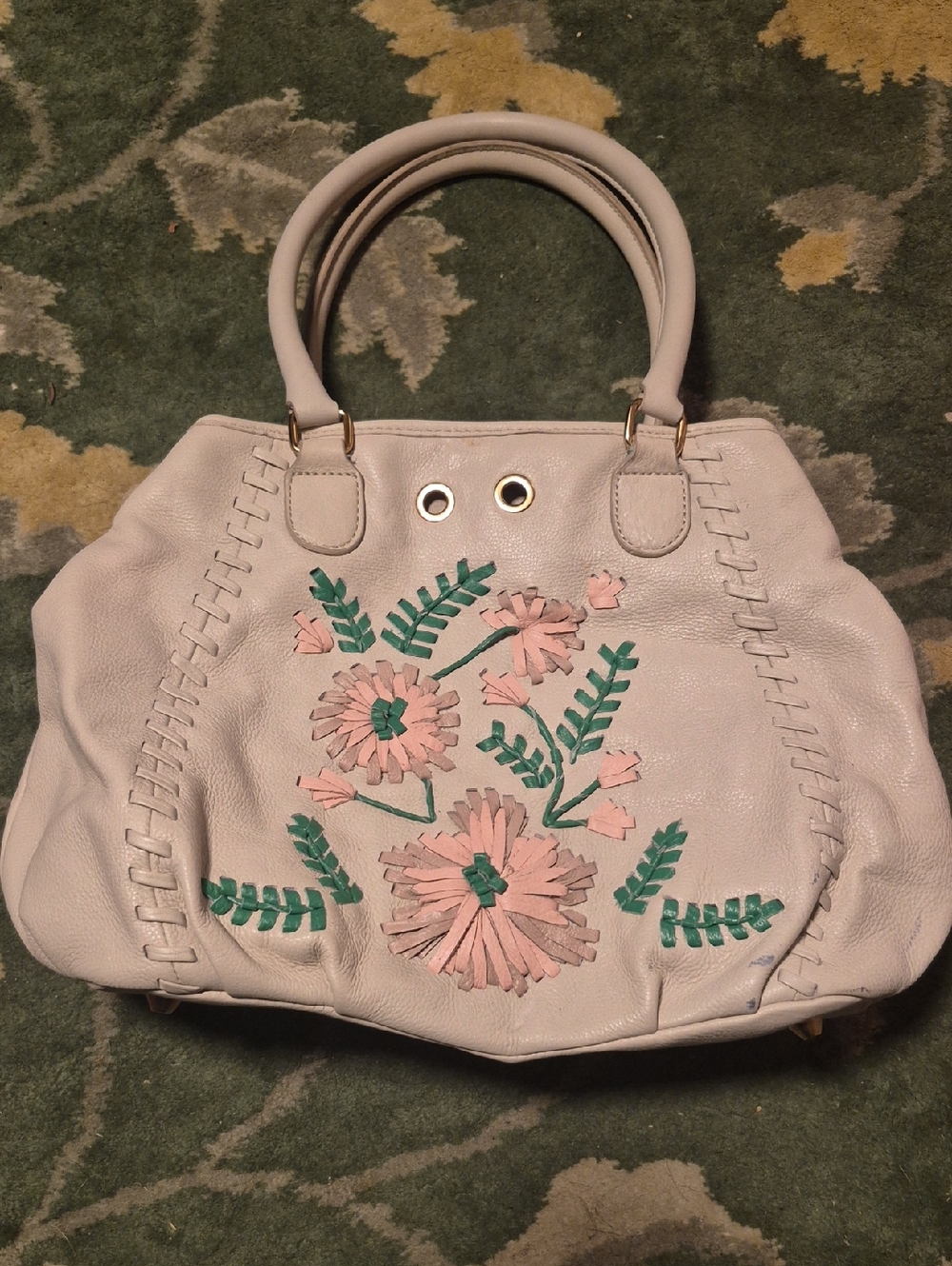 Isabella Fiore Cream Shoulder Bag with Pink Floral Applique